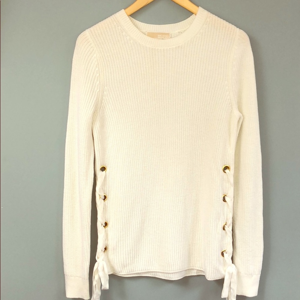 Michael Kors White side tie sweater